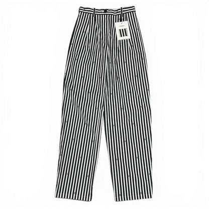 Chanel Kept Trousers Pants Rhinestone CC Logo Stripe 34 White Black