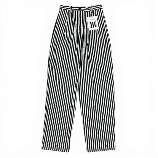 Chanel Kept Trousers Pants Rhinestone CC Logo Stripe 34 White Black
