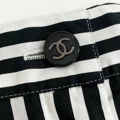 Chanel Kept Trousers Pants Rhinestone CC Logo Stripe 34 White Black — view 7