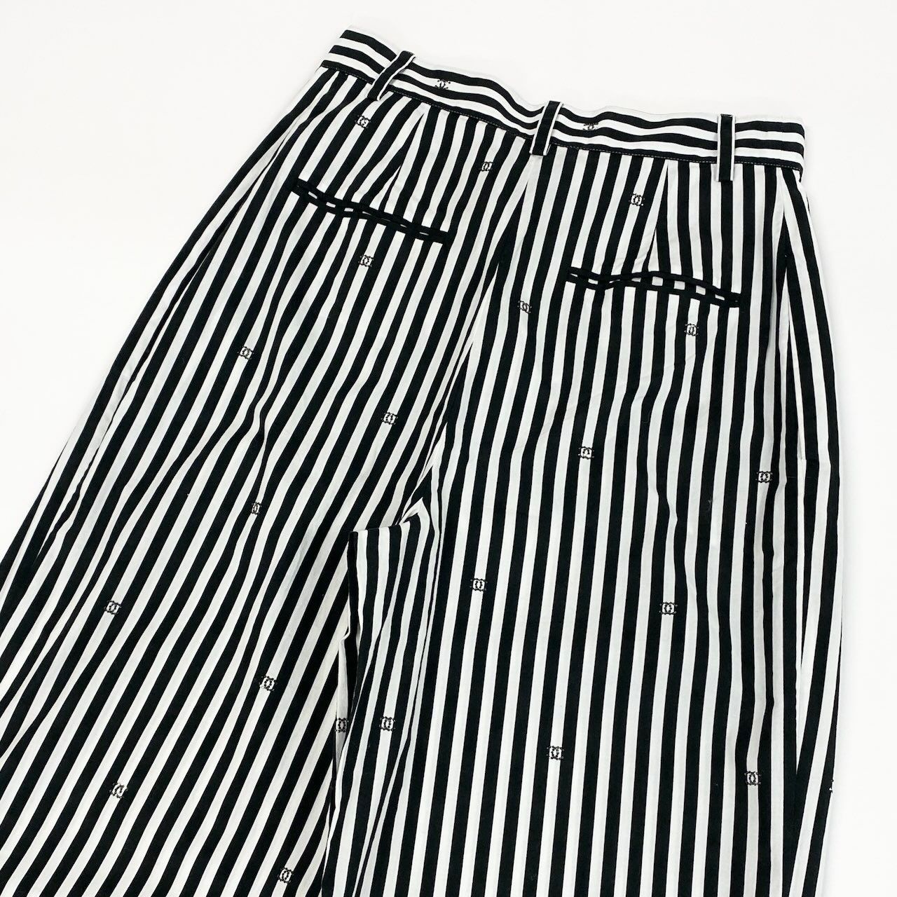 Chanel Kept Trousers Pants Rhinestone CC Logo Stripe 34 White Black — view 4