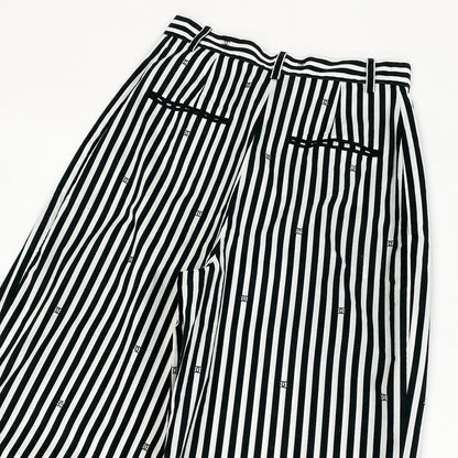 Chanel Kept Trousers Pants Rhinestone CC Logo Stripe 34 White Black — view 4