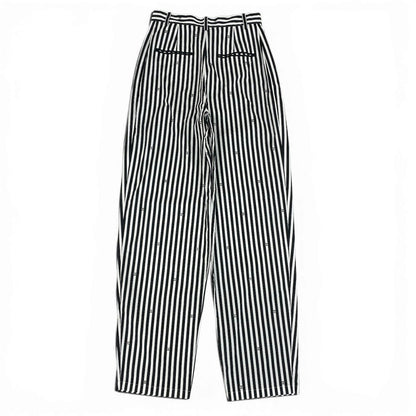 Chanel Kept Trousers Pants Rhinestone CC Logo Stripe 34 White Black — view 2