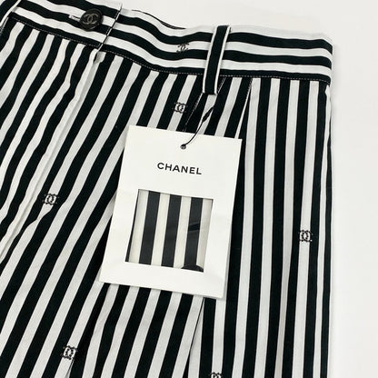 Chanel Kept Trousers Pants Rhinestone CC Logo Stripe 34 White Black — view 9