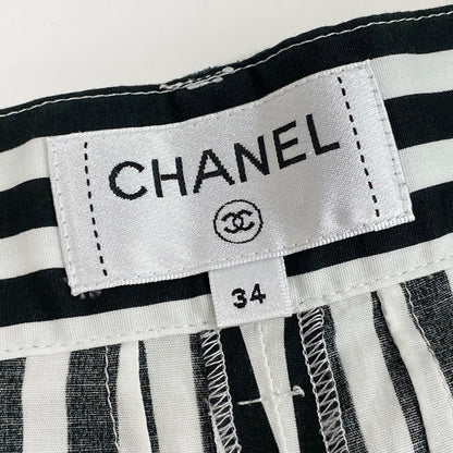 Chanel Kept Trousers Pants Rhinestone CC Logo Stripe 34 White Black — view 8