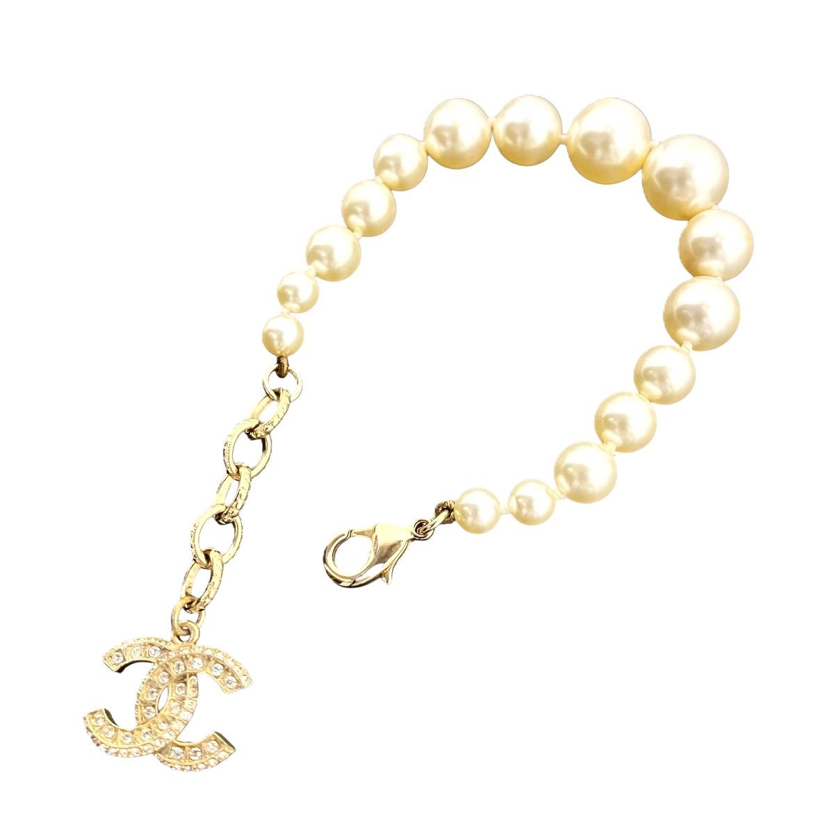 Chanel Faux Pearl Rhinestone Costume CC Logo Bracelet — view 7