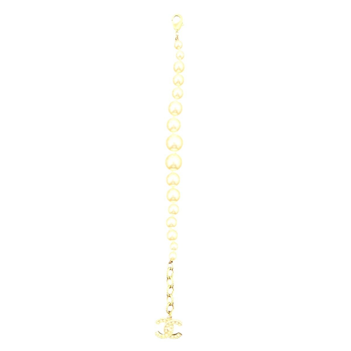 Chanel Faux Pearl Rhinestone Costume CC Logo Bracelet — view 8