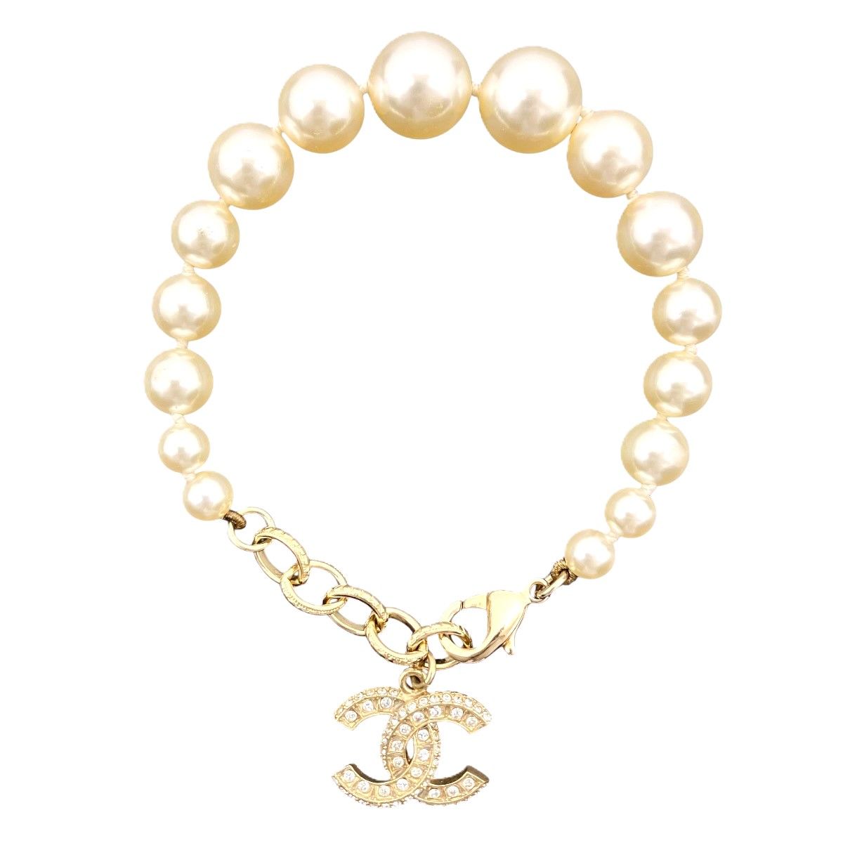 Chanel Faux Pearl Rhinestone Costume CC Logo Bracelet — view 3