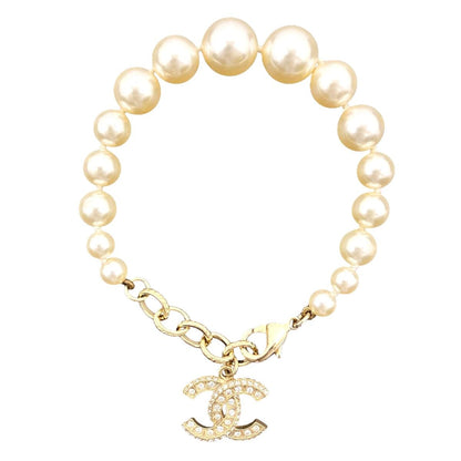 Chanel Faux Pearl Rhinestone Costume CC Logo Bracelet — view 3
