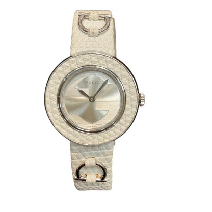 Gucci Horsebit Watch SS Leather Quartz White Shell Dial 129.5