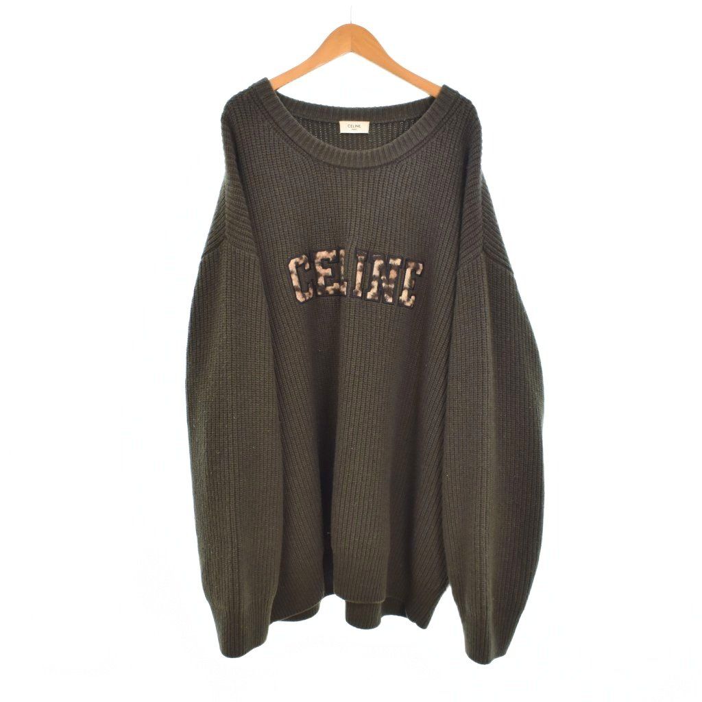 Celine Seri Knit Sweater Reopa Depattern Logo XL Khaki