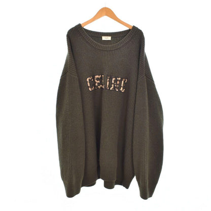 Celine Seri Knit Sweater Reopa Depattern Logo XL Khaki