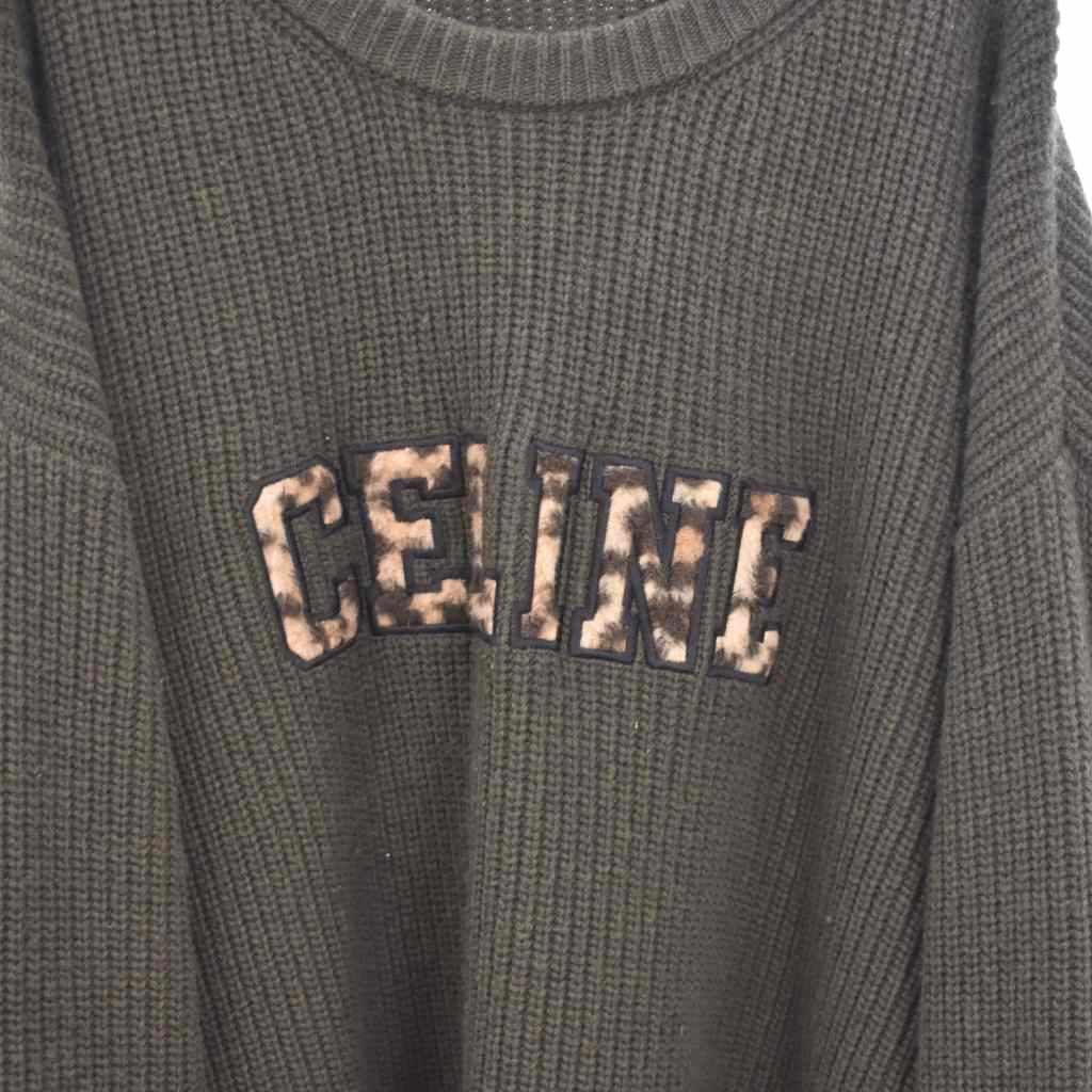 Celine Seri Knit Sweater Reopa Depattern Logo XL Khaki — view 6