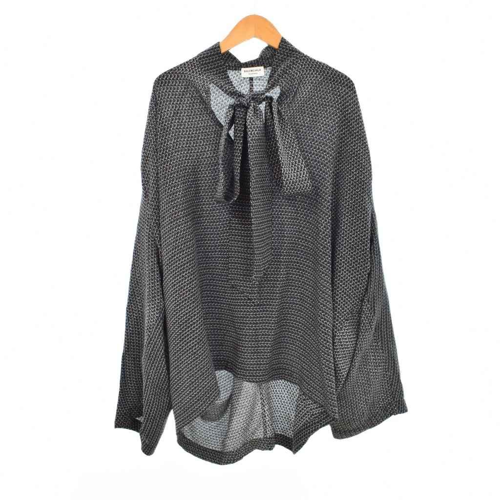 Balenciaga All Over Pattern Silk 38 Black T-Shirt