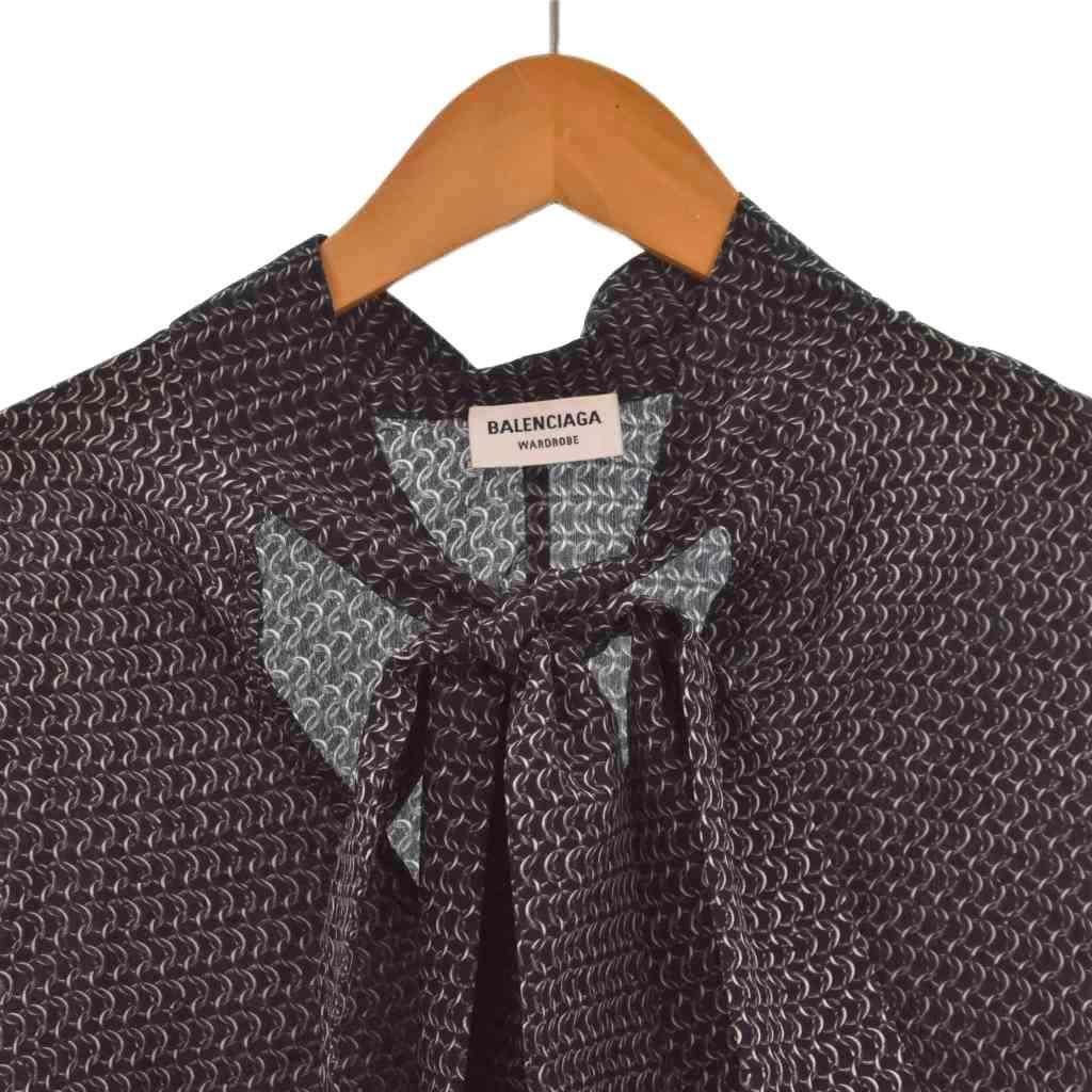 Balenciaga All Over Pattern Silk 38 Black T-Shirt — view 5