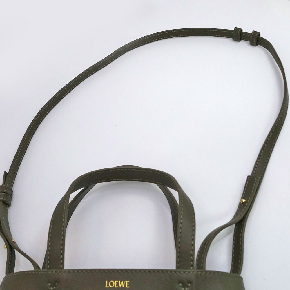 Loewe Puzzle Fold Tote Mini Leather Khaki Gold — view 9