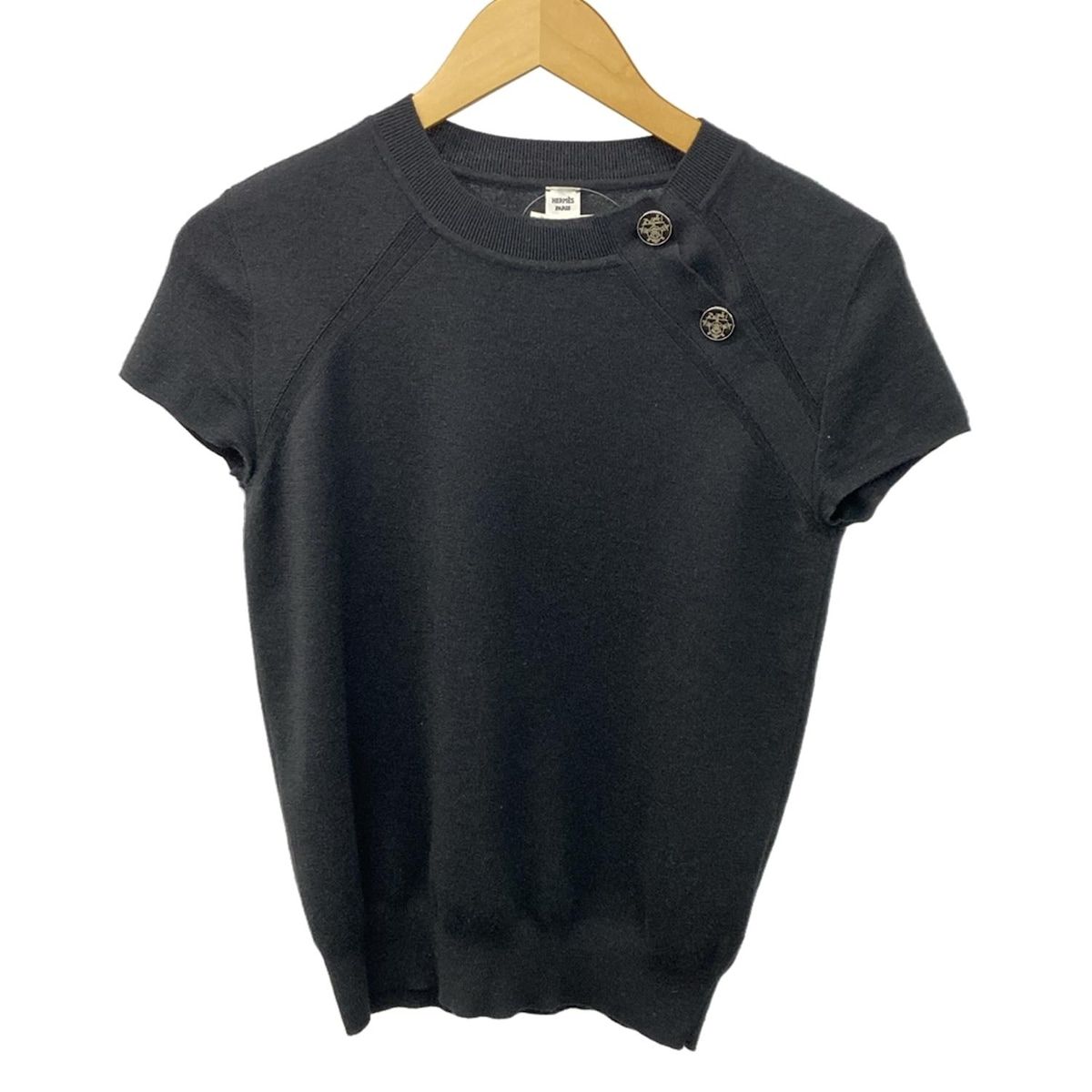 Hermes Short Sleevesweater Black Silk T-Shirt