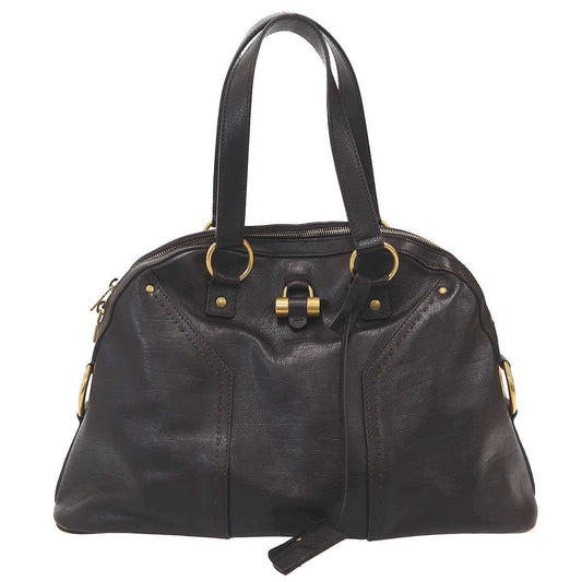 Saint Laurent Yves Midi Leather Handbag Brown