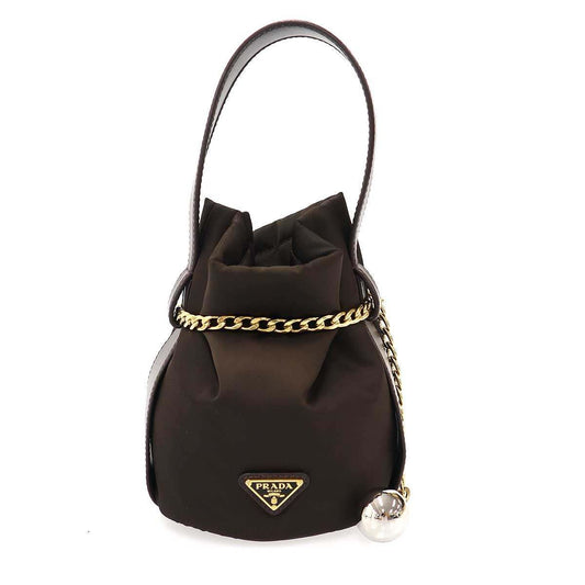 Prada Re-Nylon Petit Sac Noir Mini Bucket Bag Sac Leche Brown