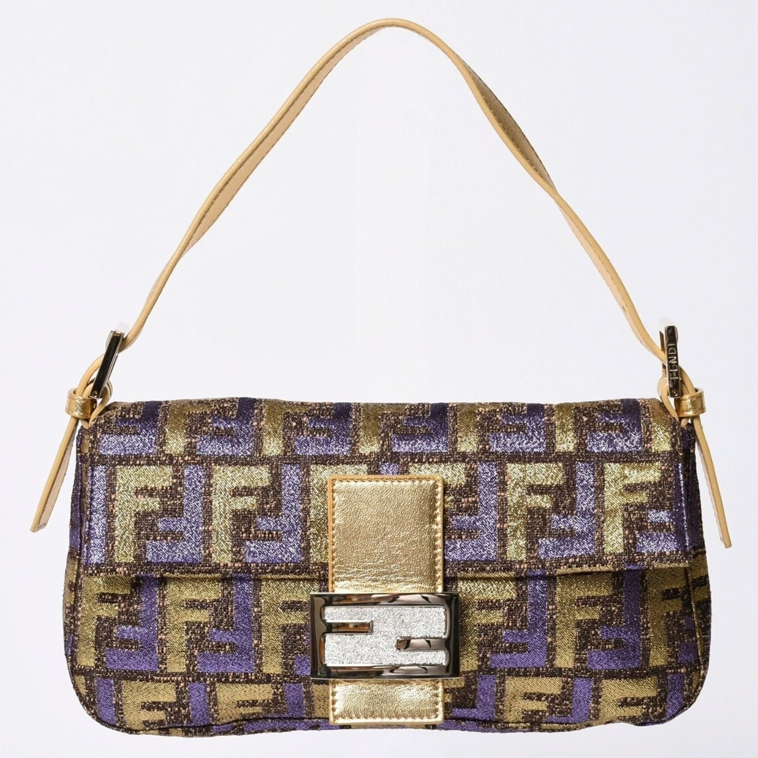 Fendi Mamma Baguette Bag Zucca Jacquard Gold Purple Brown