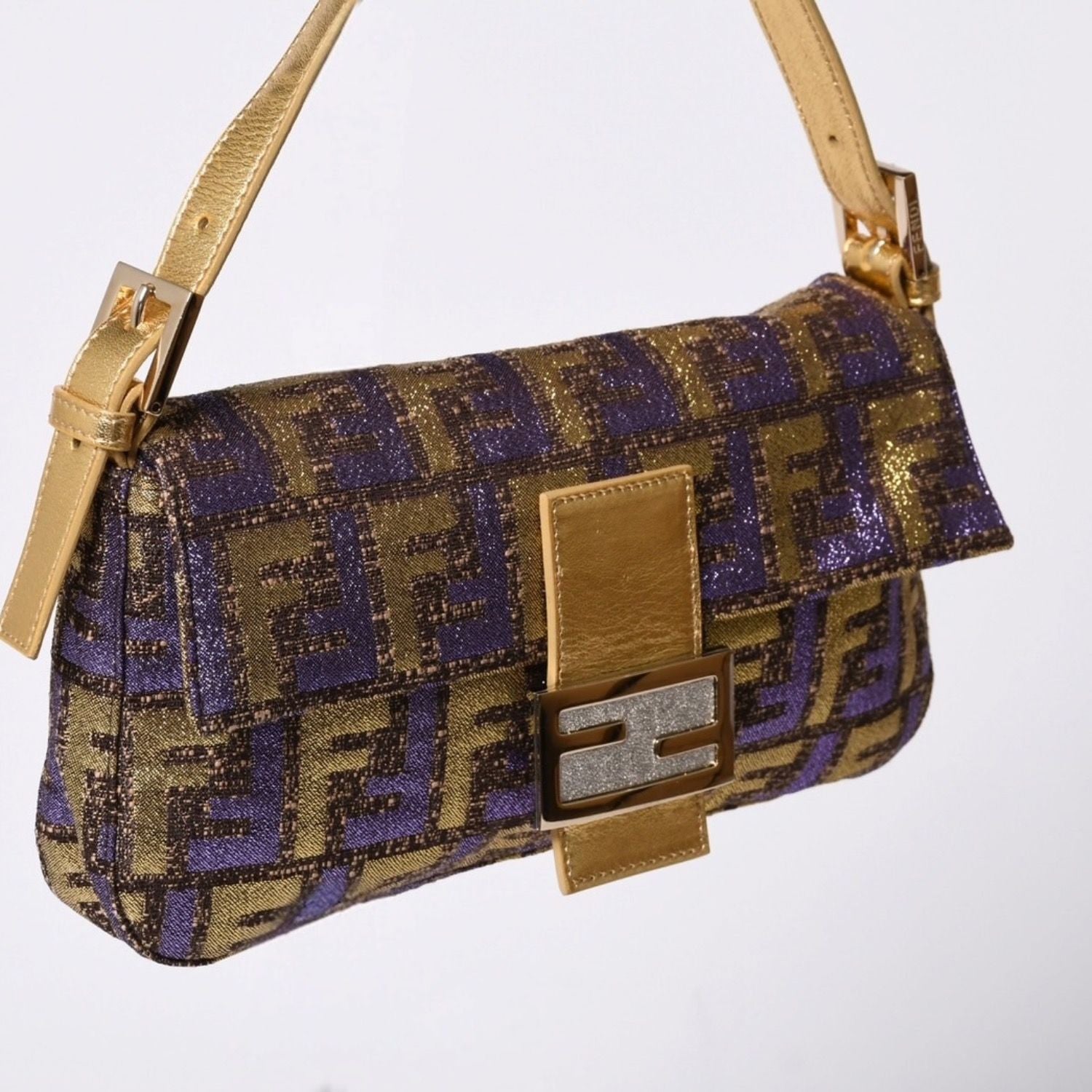 Fendi Mamma Baguette Bag Zucca Jacquard Gold Purple Brown — view 3