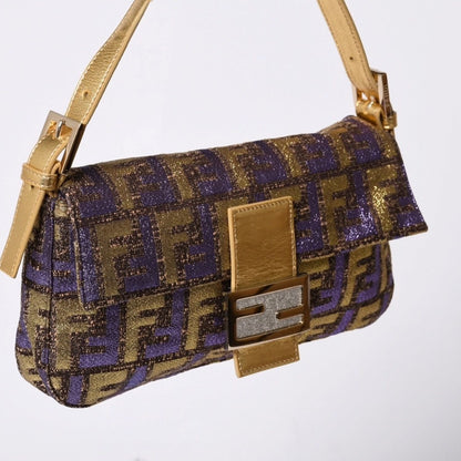 Fendi Mamma Baguette Bag Zucca Jacquard Gold Purple Brown — view 3