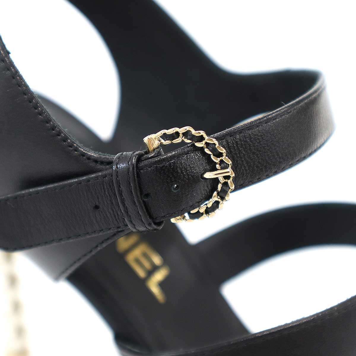 Chanel Pearl Heels tola sandals Black — view 7