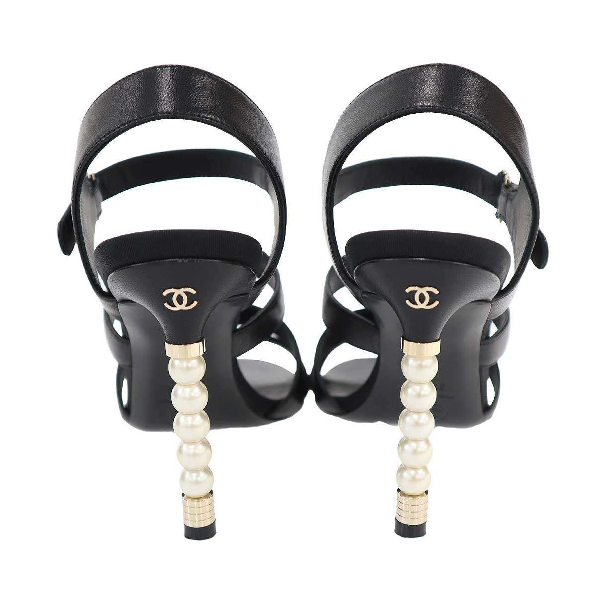 Chanel Pearl Heels tola sandals Black — view 3