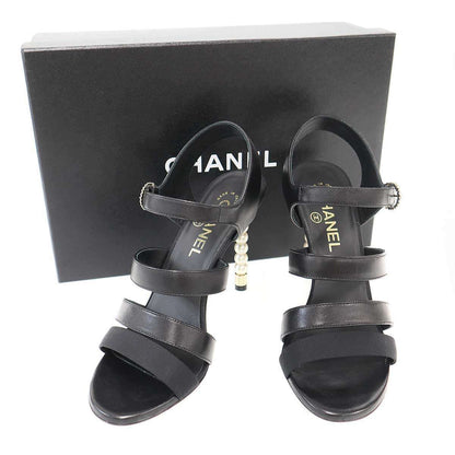 Chanel Pearl Heels tola sandals Black