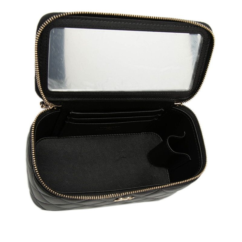 Chanel Quilted CC Logo Vanity Crossbody Shoulder Bag Black Gold Lambskin — view 4