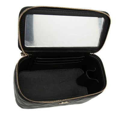 Chanel Quilted CC Logo Vanity Crossbody Shoulder Bag Black Gold Lambskin — view 4