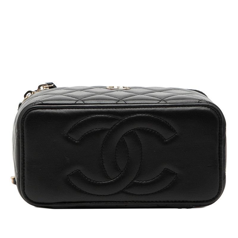 Chanel Quilted CC Logo Vanity Crossbody Shoulder Bag Black Gold Lambskin — view 3