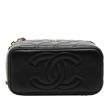 Chanel Quilted CC Logo Vanity Crossbody Shoulder Bag Black Gold Lambskin — view 3