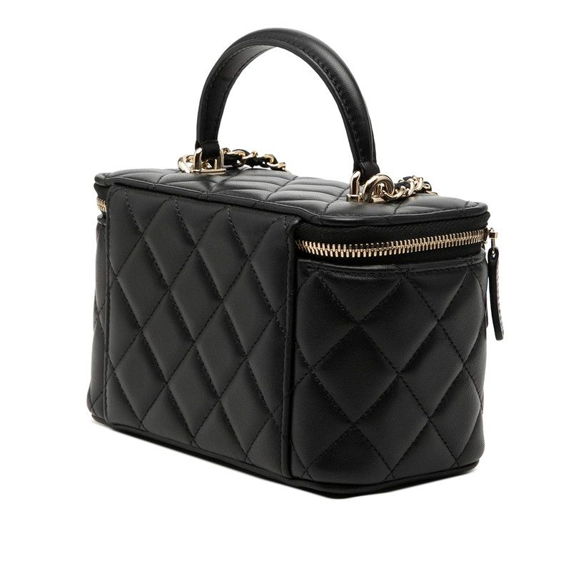 Chanel Quilted CC Logo Vanity Crossbody Shoulder Bag Black Gold Lambskin — view 2