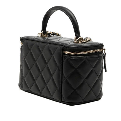 Chanel Quilted CC Logo Vanity Crossbody Shoulder Bag Black Gold Lambskin — view 2