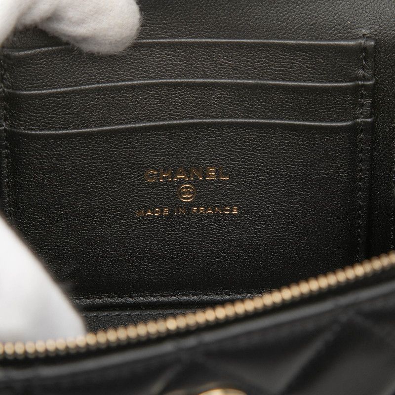 Chanel Quilted CC Logo Vanity Crossbody Shoulder Bag Black Gold Lambskin — view 6