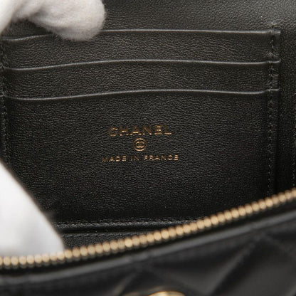 Chanel Quilted CC Logo Vanity Crossbody Shoulder Bag Black Gold Lambskin — view 6
