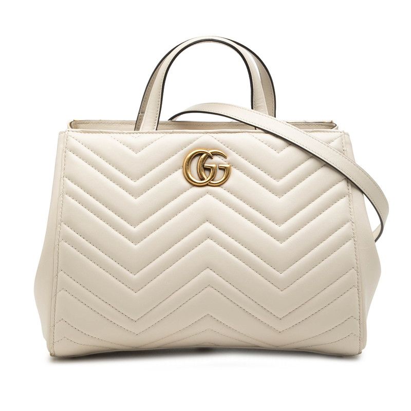 Gucci GG Marmont 2-Way Shoulder Bag White Leather