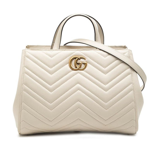 Gucci GG Marmont 2-Way Shoulder Bag White Leather