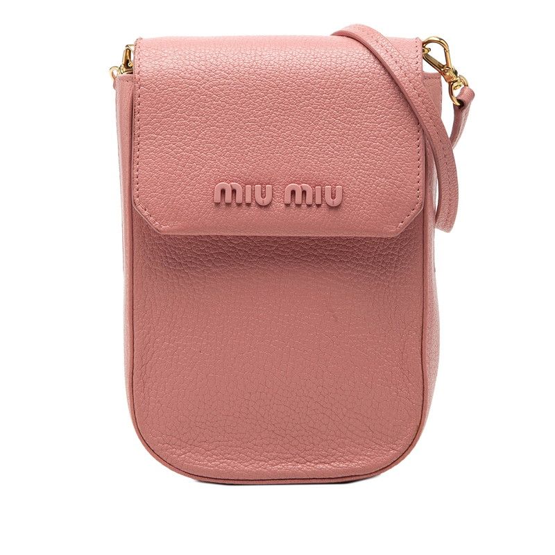 Miu Miu Logo Crossbody Shoulder Bag Pochette Pink Leather LadyMiu