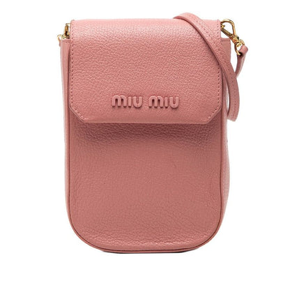 Miu Miu Logo Crossbody Shoulder Bag Pochette Pink Leather LadyMiu
