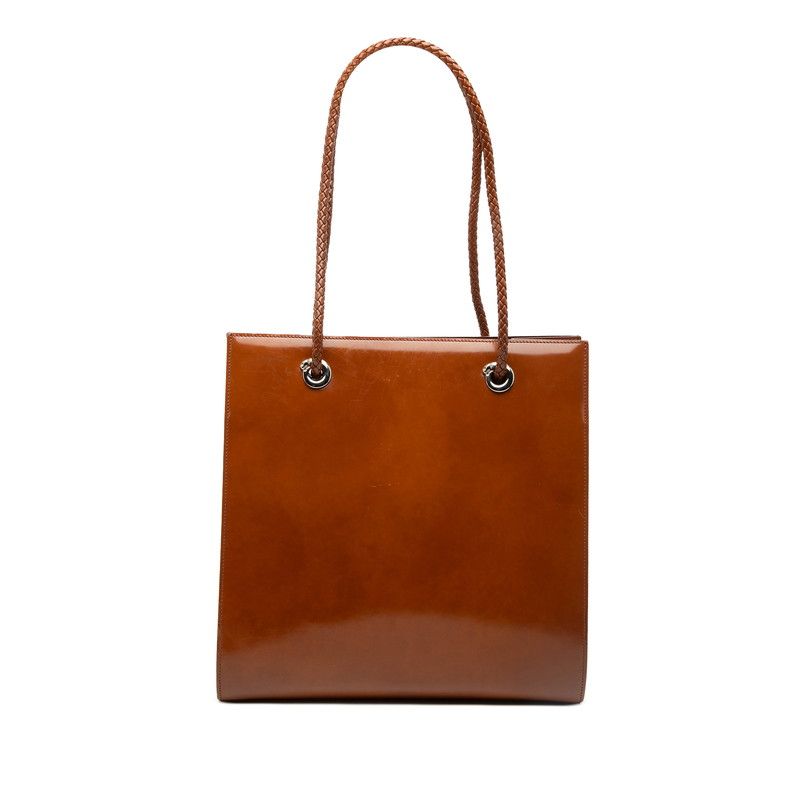 Cartier Tote Shoulder Bag Brown Enamel