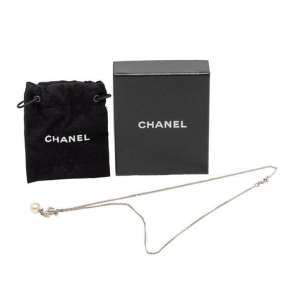 Chanel CC Logo Line Strike Necklace Silver tale Pearl — view 6