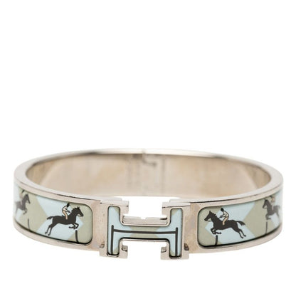 Hermes Clic Clac PM Ninenine HoBangle Beige Silver Blue tale Enamel LadyHerme