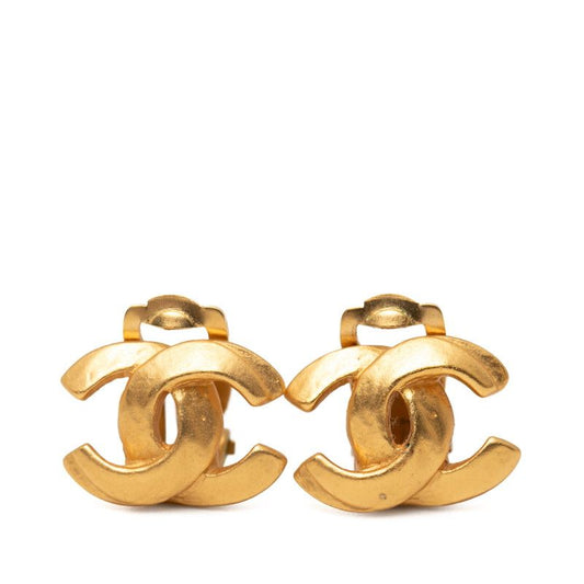Chanel CC Logo Vintage Earrings Gold Plated