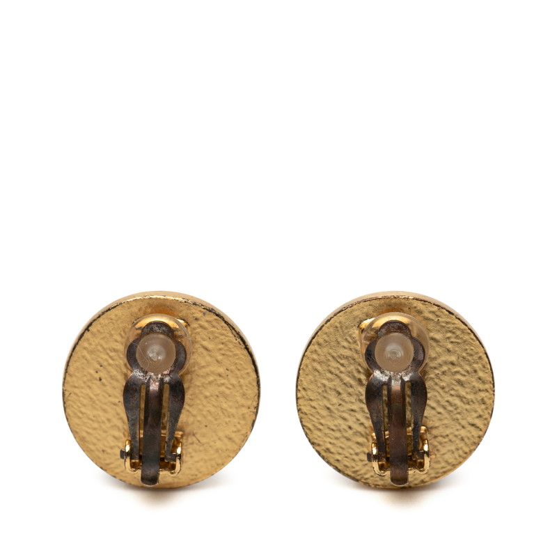 Chanel CC Logo Earrings Gold Black Plating Enamel — view 2