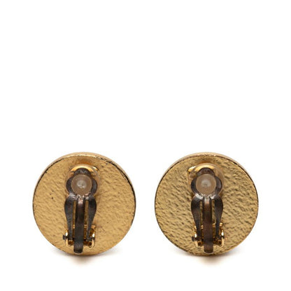 Chanel CC Logo Earrings Gold Black Plating Enamel — view 2