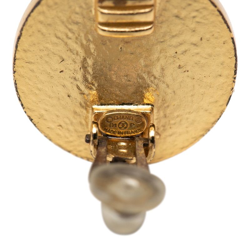 Chanel CC Logo Earrings Gold Black Plating Enamel — view 3