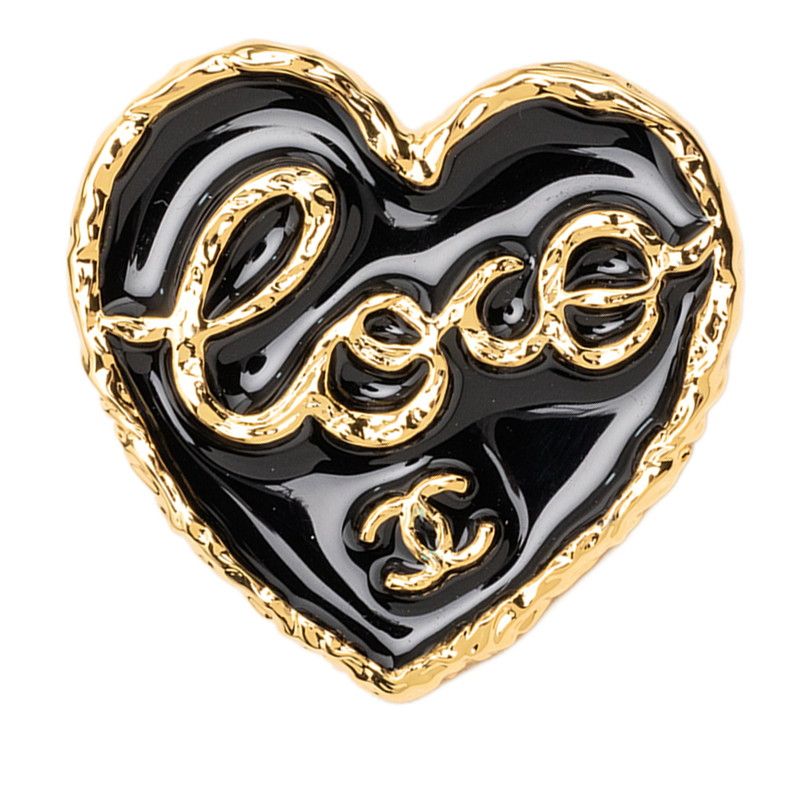 Chanel CC Logo Coco Heart Gold Black Plating Enamel