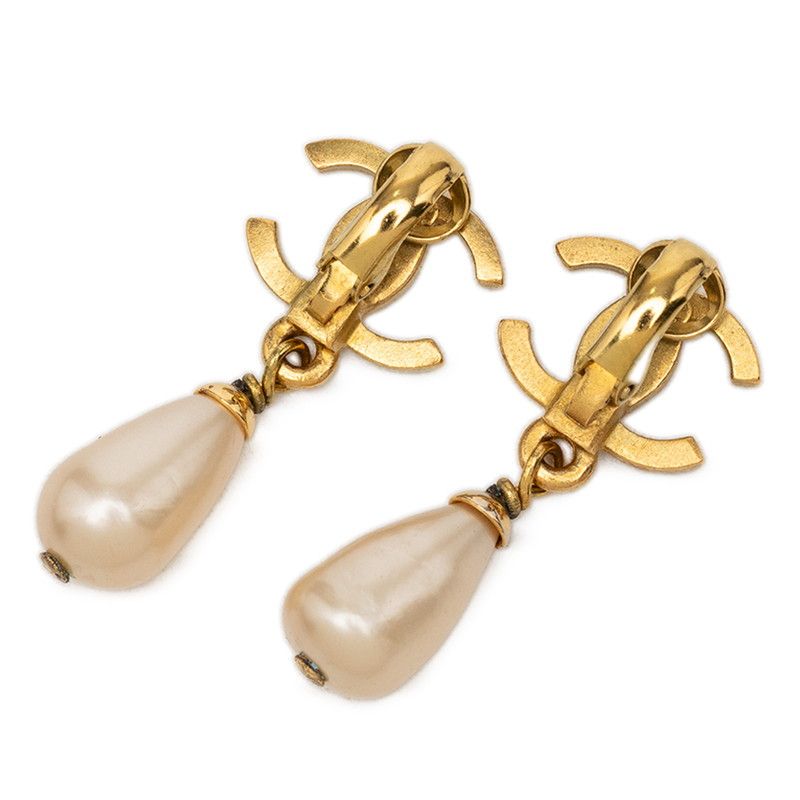 Chanel CC Logo Vintage Earrings Gold Plating Pearl — view 2
