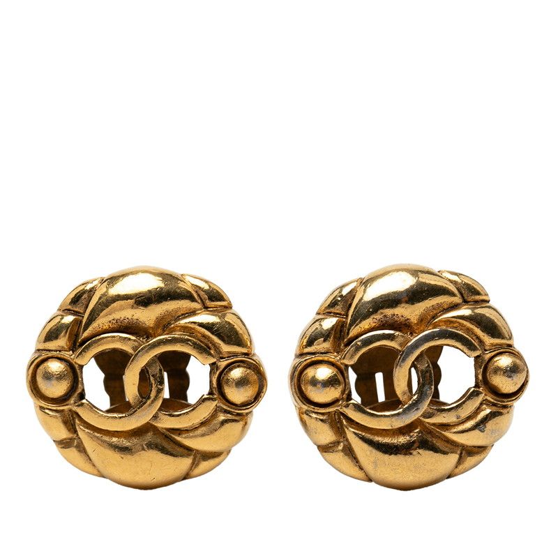 Chanel CC Logo Earrings Vintage Gold Plating
